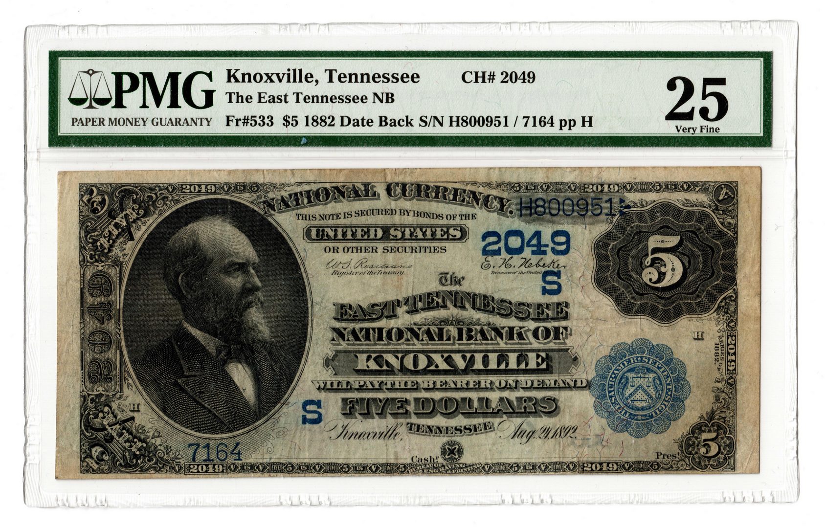 Lot 95: 1882 $5 East TN National Bank of Knoxville Nationa