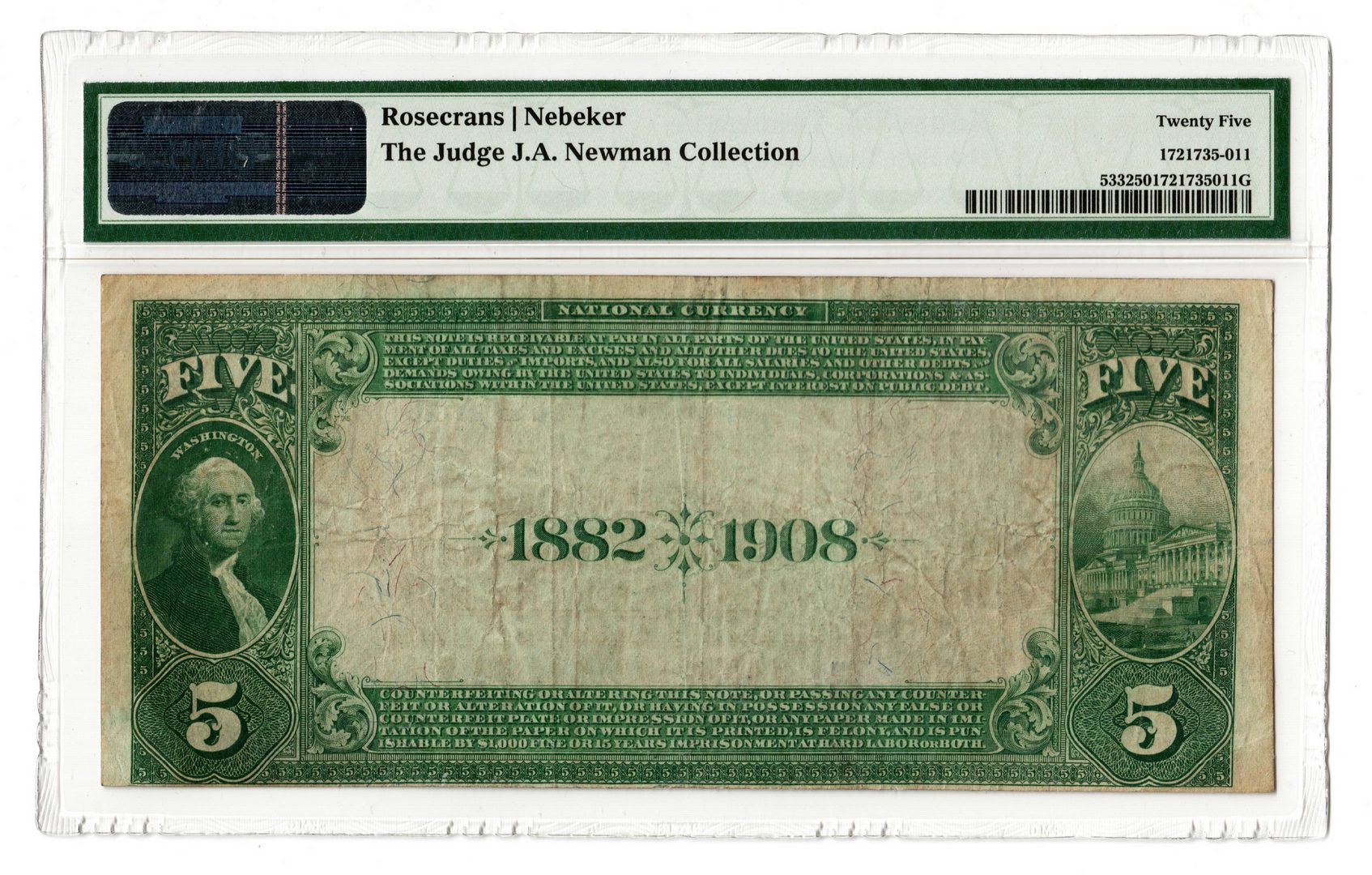 Lot 95: 1882 $5 East TN National Bank of Knoxville Nationa