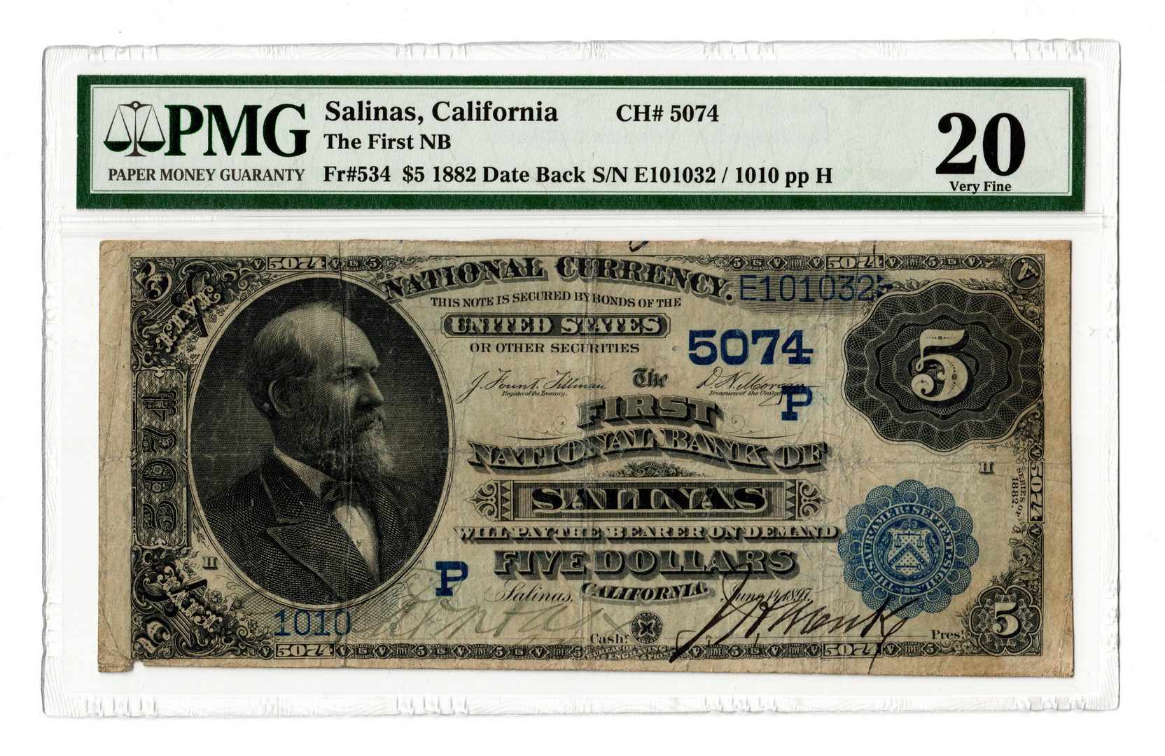 Lot 98: 1882 $5 First National Bank, Salinas, CA National