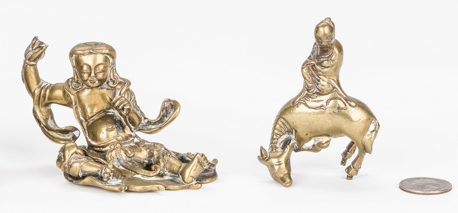 Lot 10: 4 Asian Gilt Bronze Items: Boxes and Figures