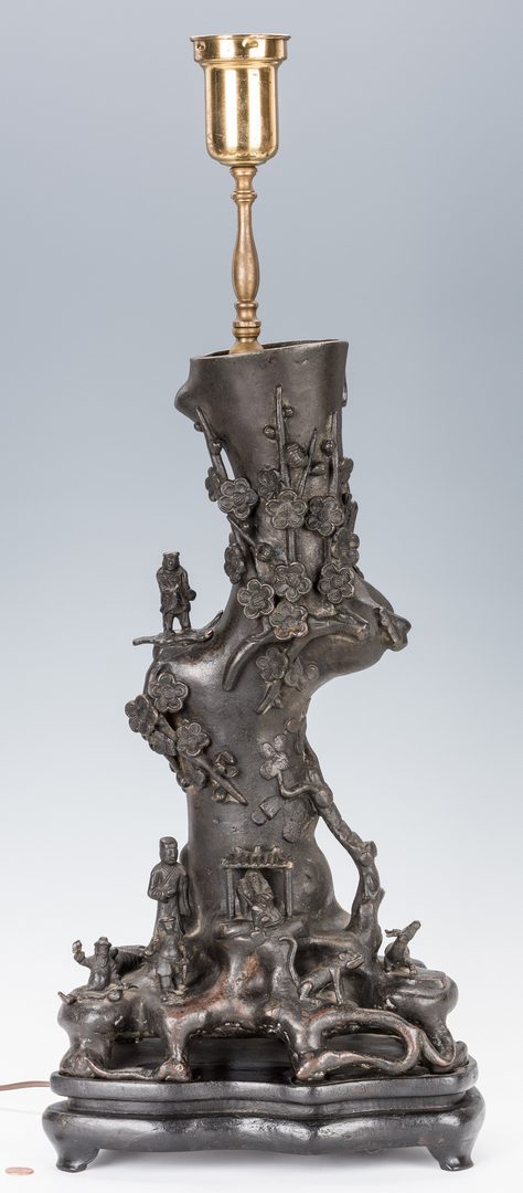 Lot 13: Asian Bronze Tree of Life Figural Lamp