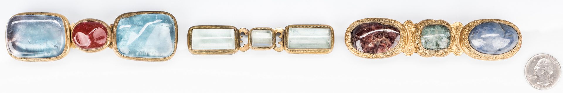 Lot 14: 3 Chinese Crystal, Stone & Bronze Belt Buckles