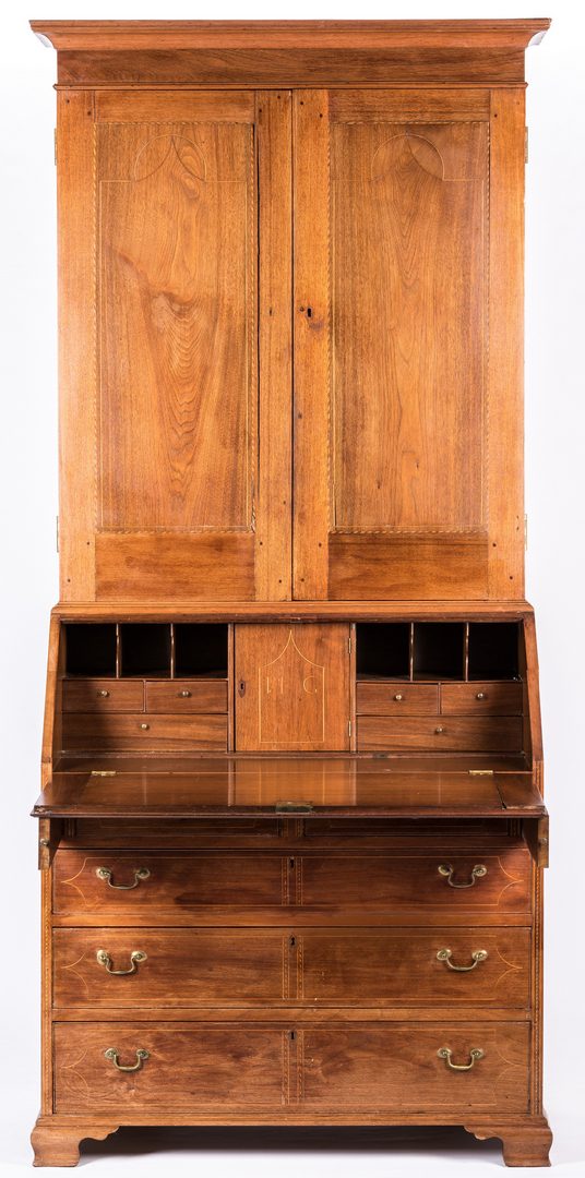 Lot 182: Middle TN Inlaid Desk and Bookcase, attrib. Quarles