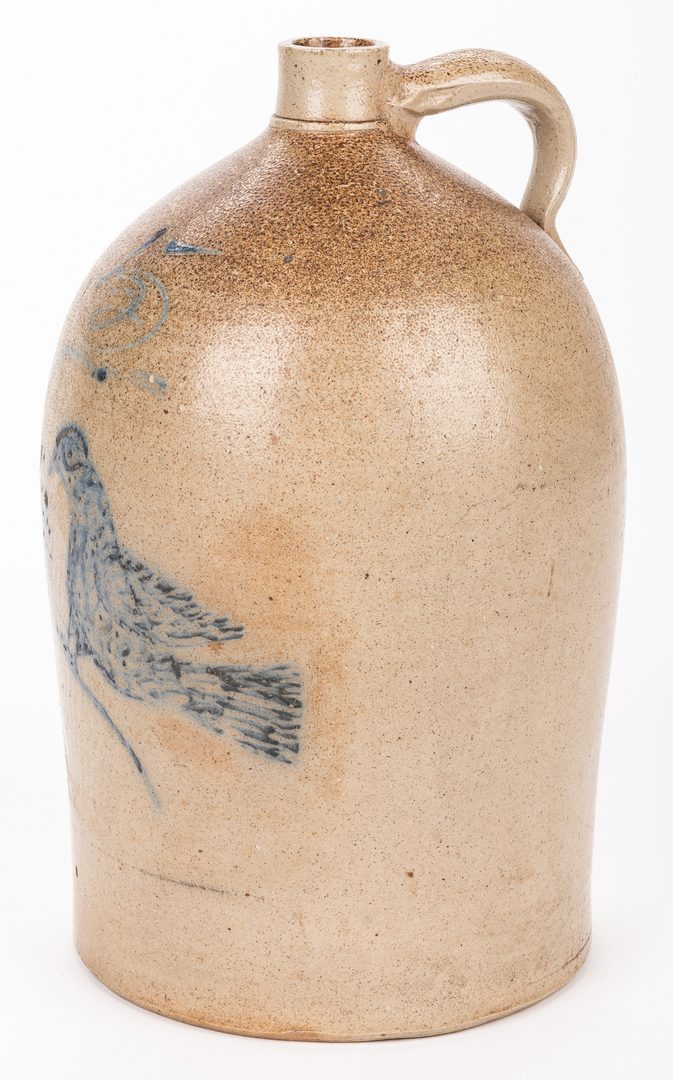 Lot 195: Mid-Atlantic Stoneware Jug, 5 gallon with bird