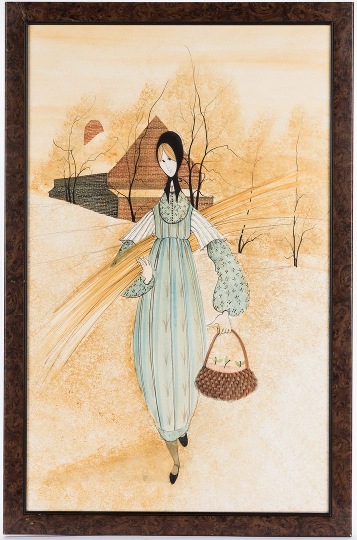 Lot 197: Watercolor of Young Amish Woman attr. P. Buckley Moss