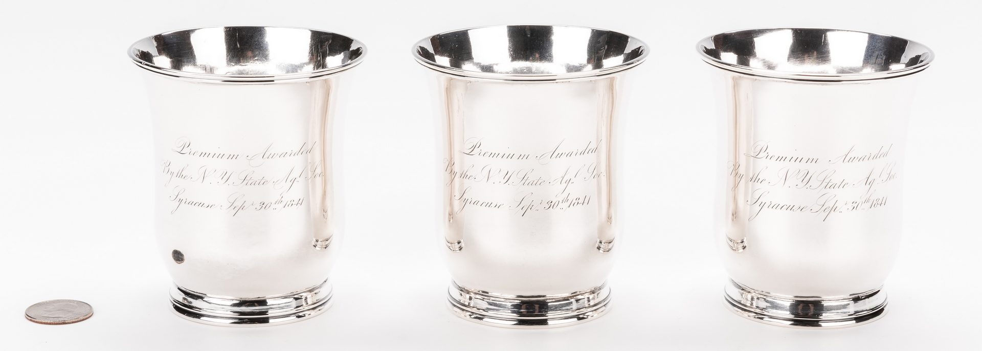 Lot 228: 3 NY Agricultural Coin Silver Beakers