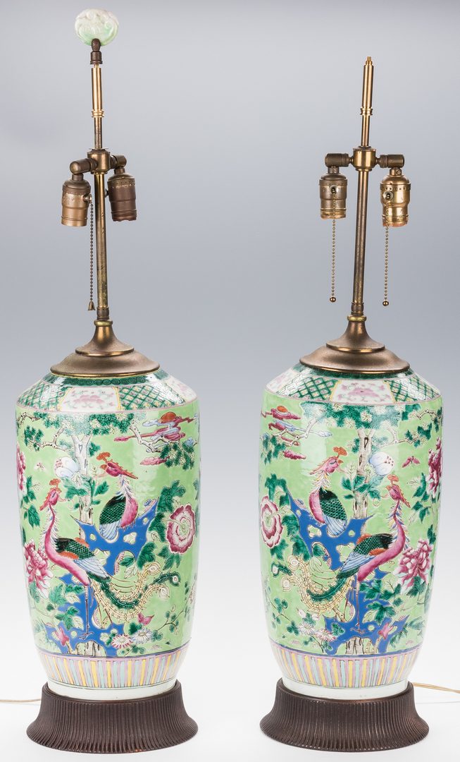 Lot 22: Pr. Chinese Porcelain Famille Verte Vases Mounted as Lamps