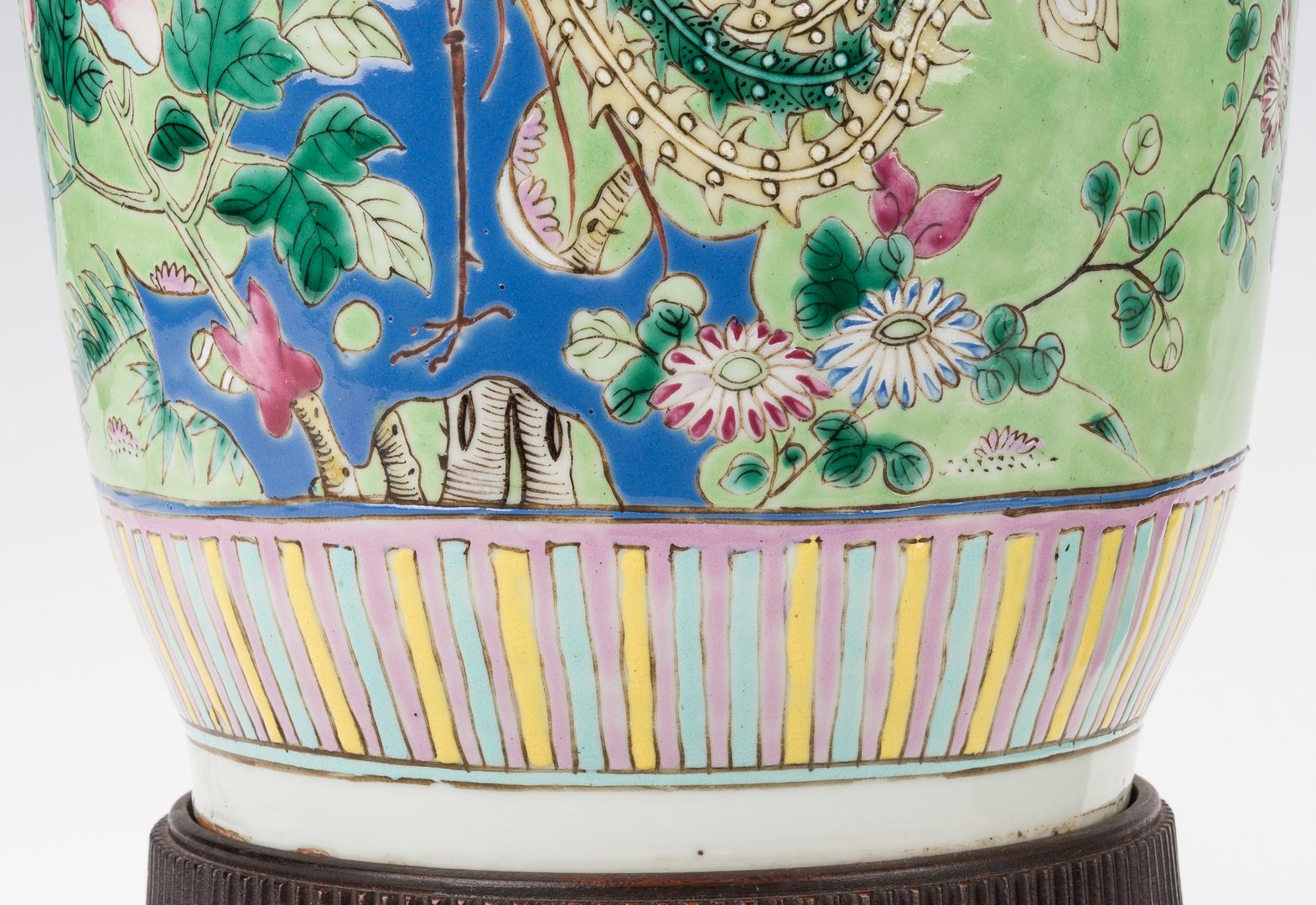 Lot 22: Pr. Chinese Porcelain Famille Verte Vases Mounted as Lamps