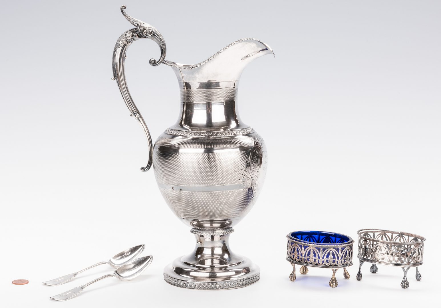 Lot 231: 5 Sterling and Coin Items, inc. Wood & Hughes Presentation Ewer