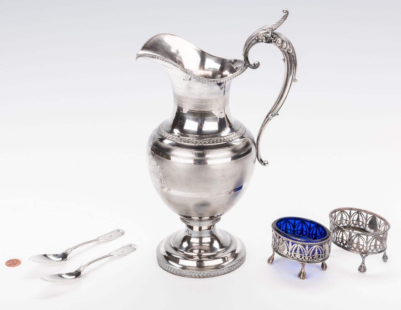 Lot 231: 5 Sterling and Coin Items, inc. Wood & Hughes Presentation Ewer