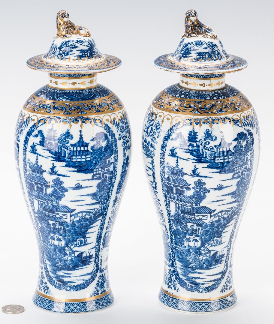 Lot 248: Pair 18th C. Covered Urns, poss. Worcester