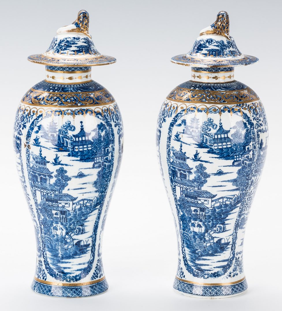 Lot 248: Pair 18th C. Covered Urns, poss. Worcester