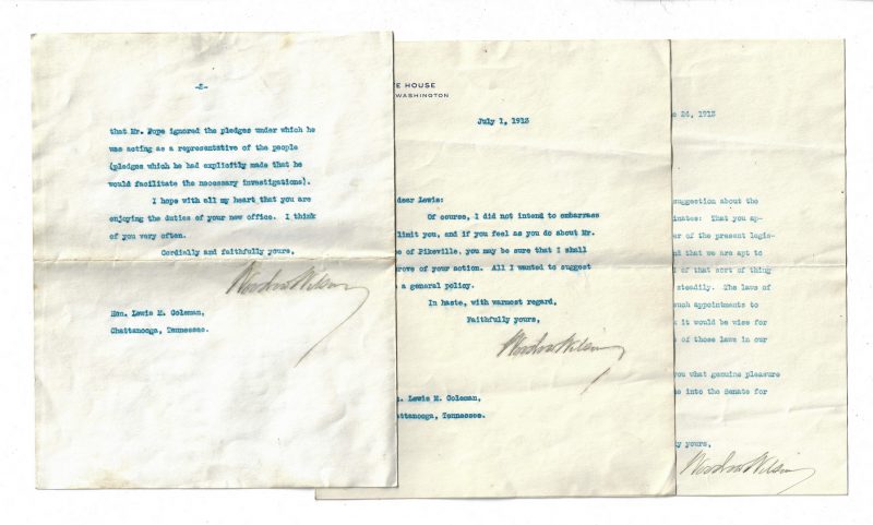 Lot 255: 3 Woodrow Wilson Signed Letters