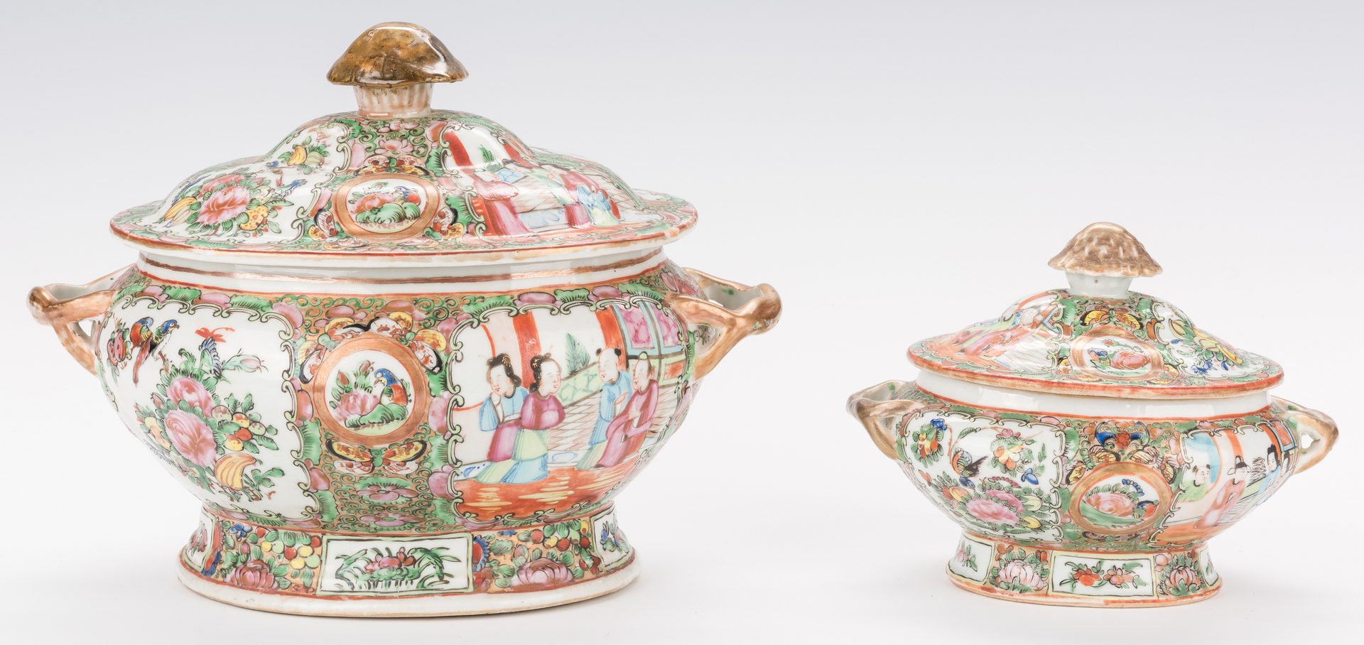 Lot 25: Rose Medallion Soup and Sauce Tureens with Underplates