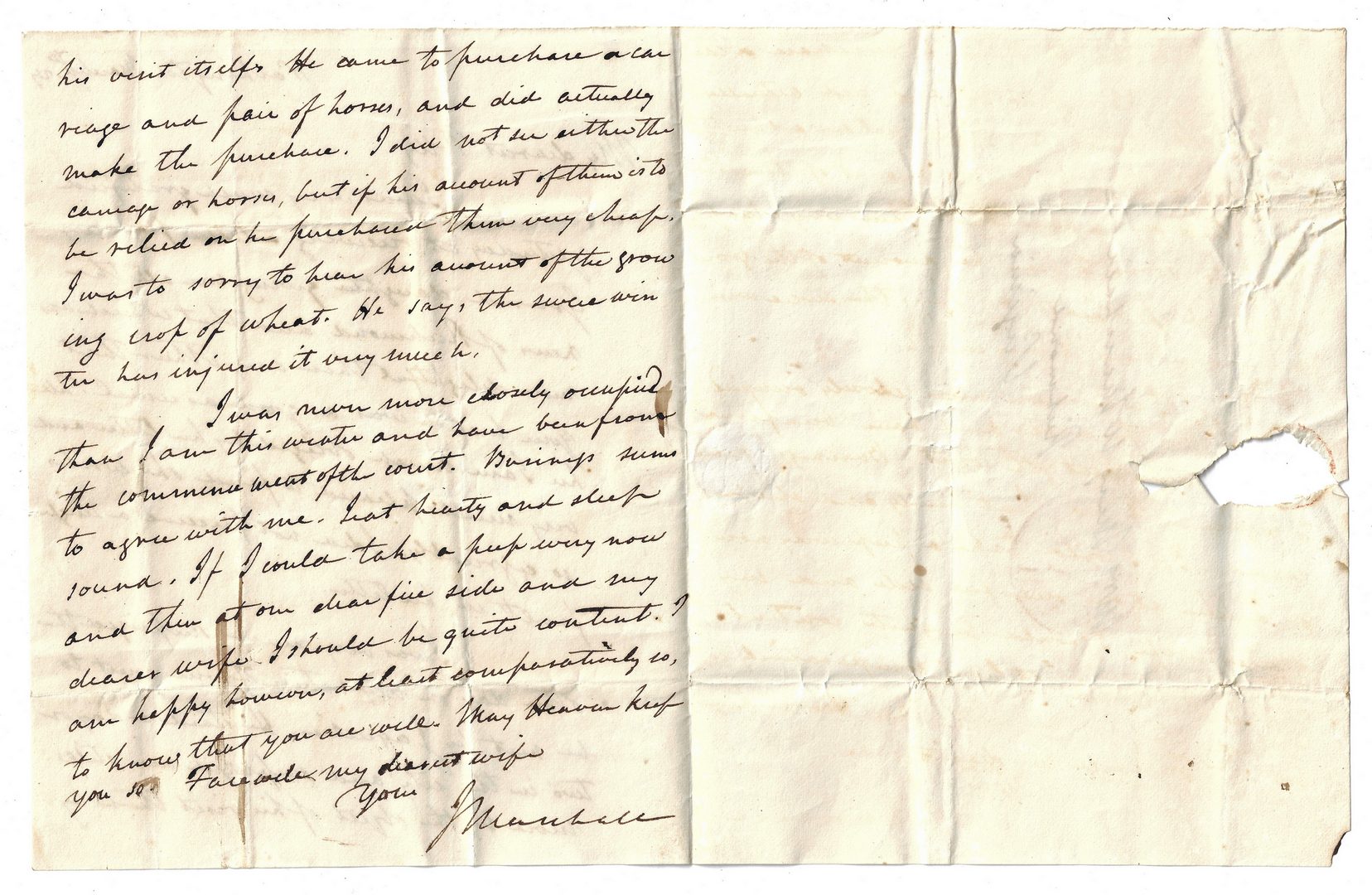 Lot 260: 1 John Marshall Signed Letter to Wife, dated 1829