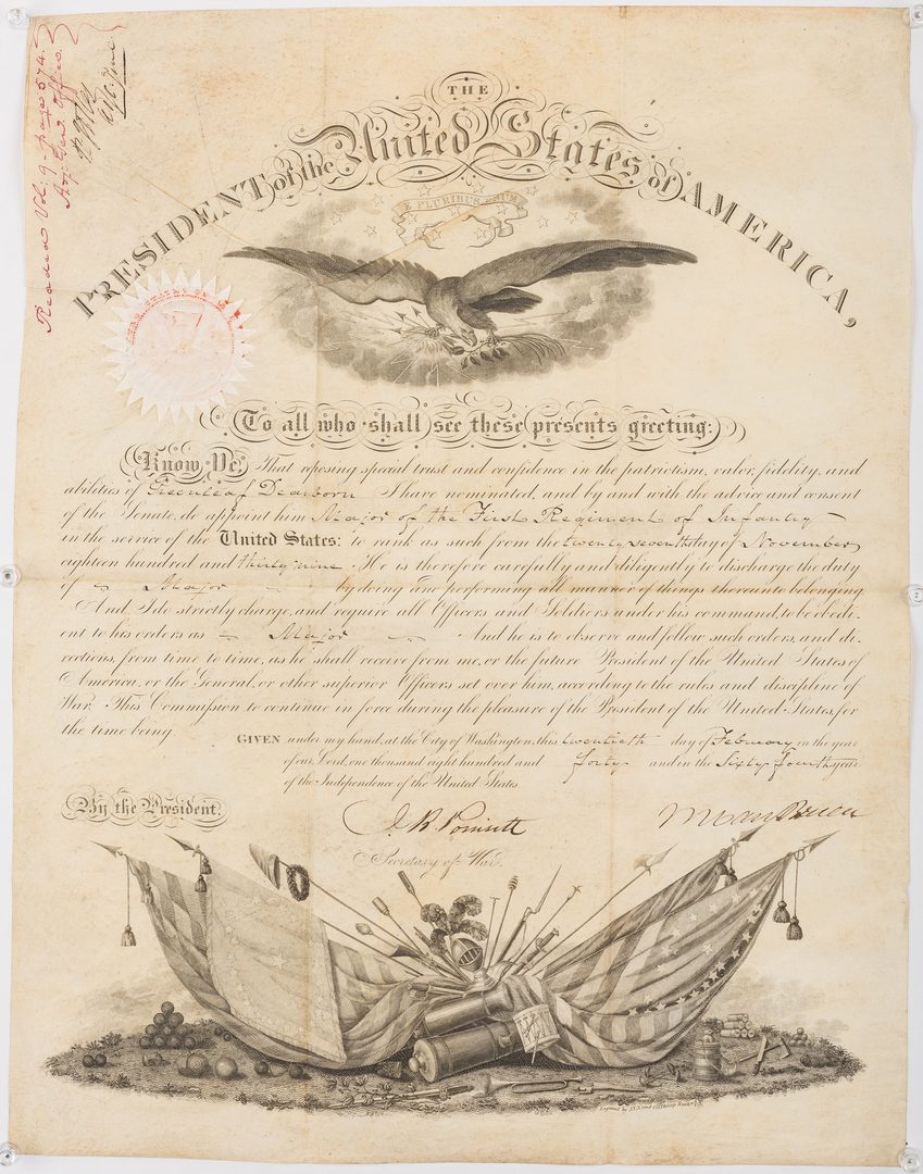 Lot 271: President M. Van Buren Signed Military Appointment of Greenleaf Dearborn