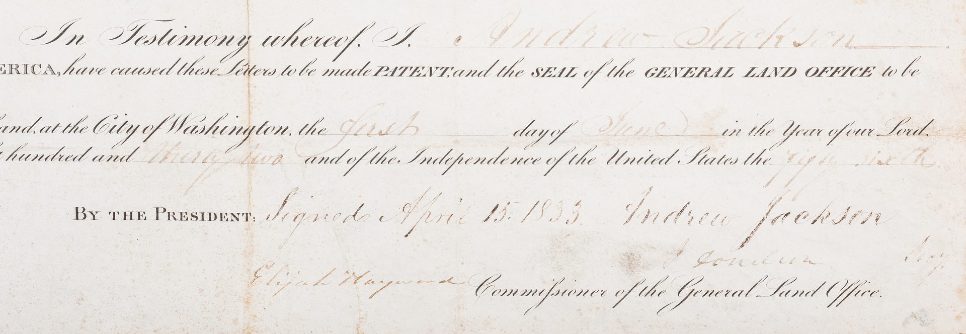 Lot 273: 2 Andrew Jackson Ohio Land Grants, 1 Signed