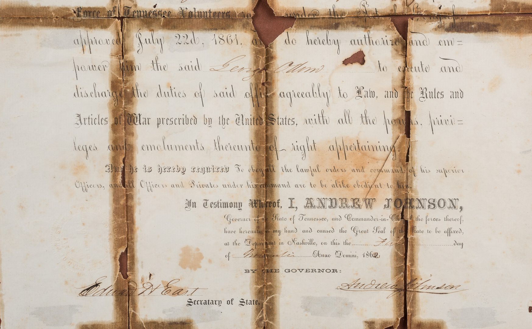 Lot 278: 3 Andrew Johnson Documents