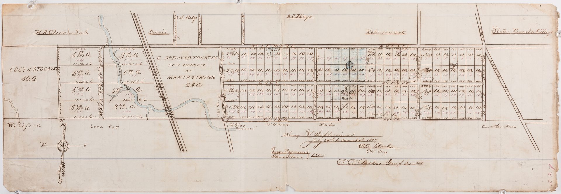Lot 286: Hand drawn Memphis plat, ref. Fort Pickering