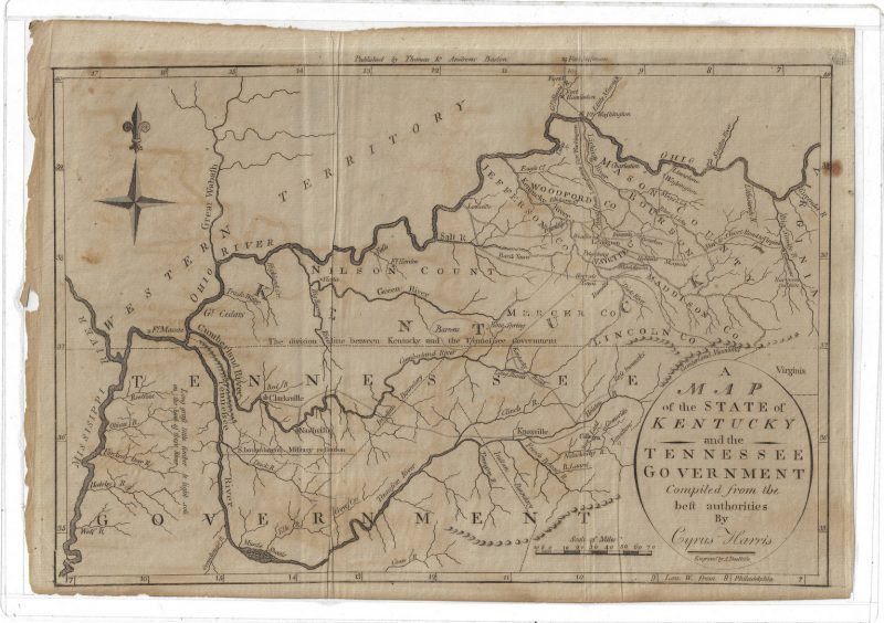Lot 288: KY and TN Map, Cyrus Harris, c. 1796