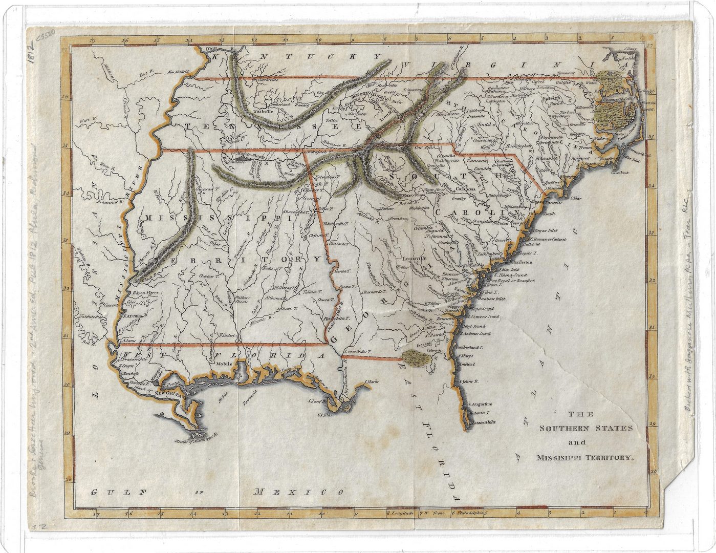 Lot 296: Cary and Warner Map: Southern States and Mississippi Territory
