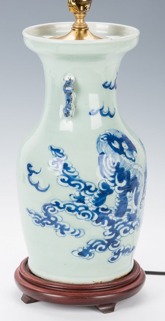 Lot 30: Pr. Chinese Cloisonne Lamps; Blue/White Porcelain Lamp, 3 items total