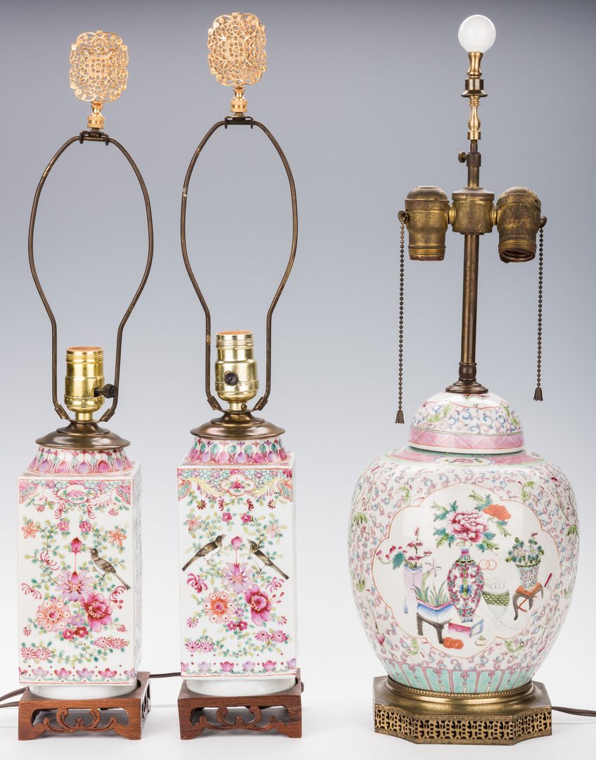 Lot 31: 3 Chinese Export Porcelain Lamps