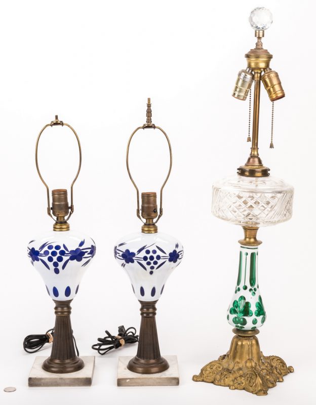 Lot 327: 3 Early 20th Cent. Cased Glass Lamps