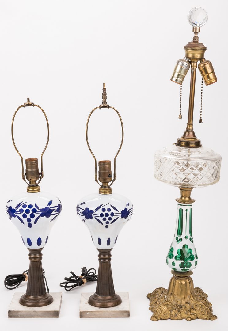 Lot 327: 3 Early 20th Cent. Cased Glass Lamps