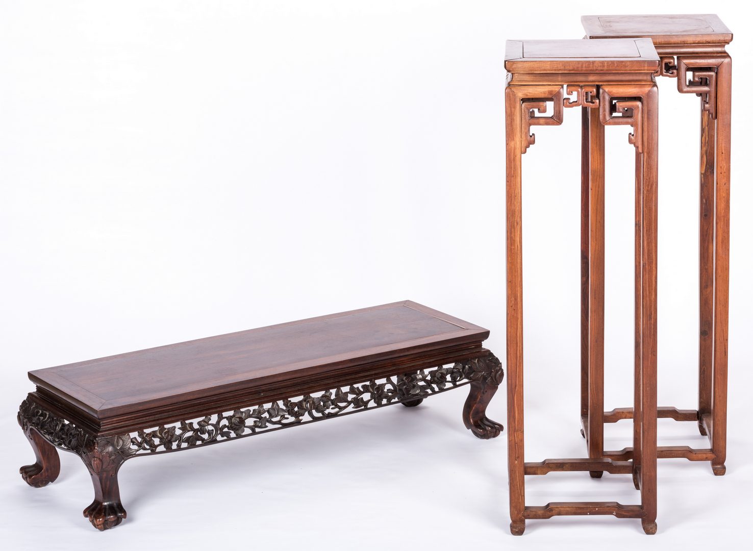 Lot 345: 3 Chinese Pedestal Stands and 1 Low Table