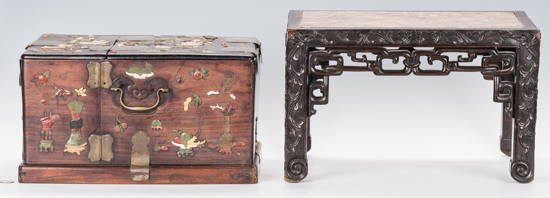 Lot 346: Chinese Travel Dressing Box and Table, 2 pcs.