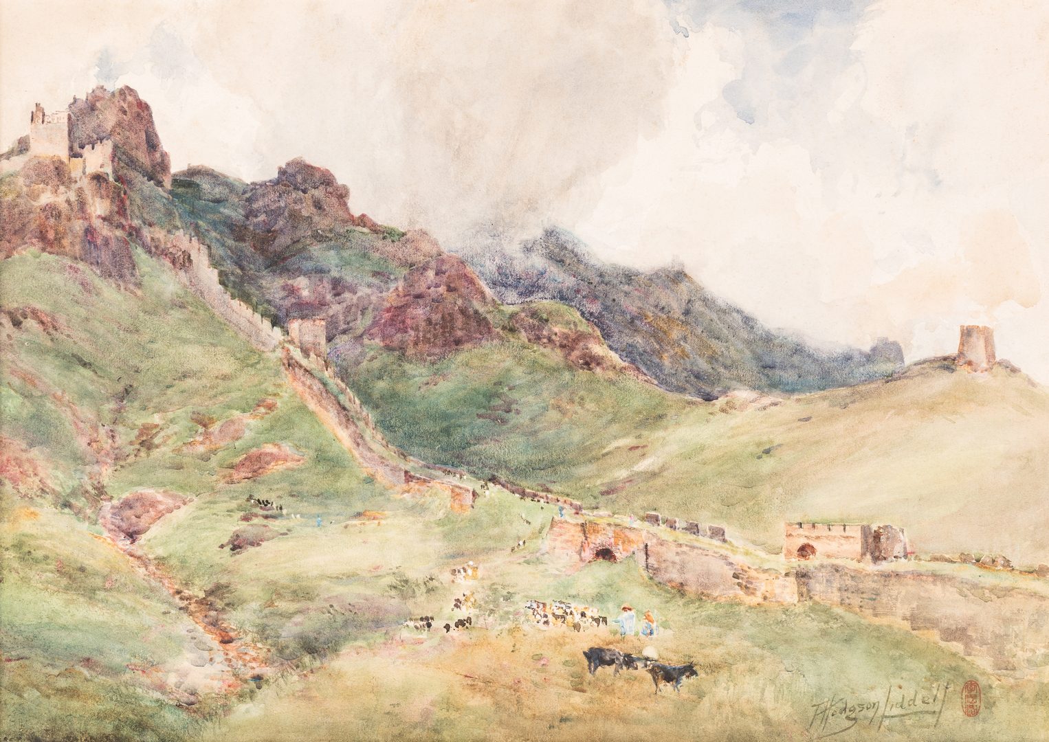 Lot 34: Thomas H. Liddell Asian Landscape Watercolor