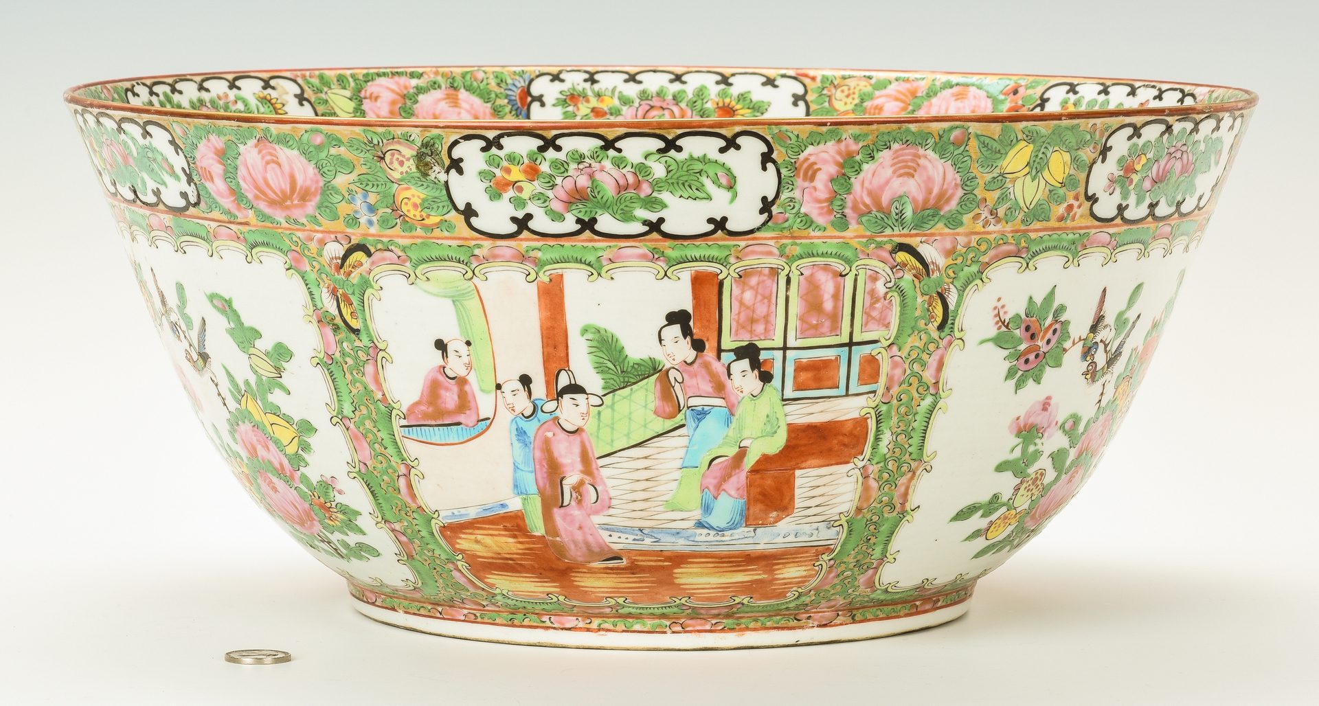 Lot 353: Chinese Export Rose Medallion Punch Bowl