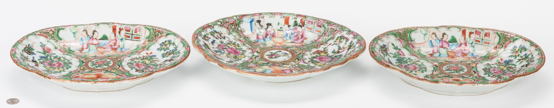 Lot 355: 3 Chinese Rose Medallion Porcelain Dishes, Oval shapes