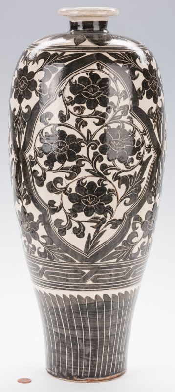Lot 357: Chinese Black & White Vase, Mei Ping Form