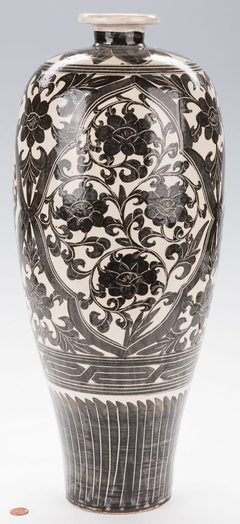 Lot 357: Chinese Black & White Vase, Mei Ping Form
