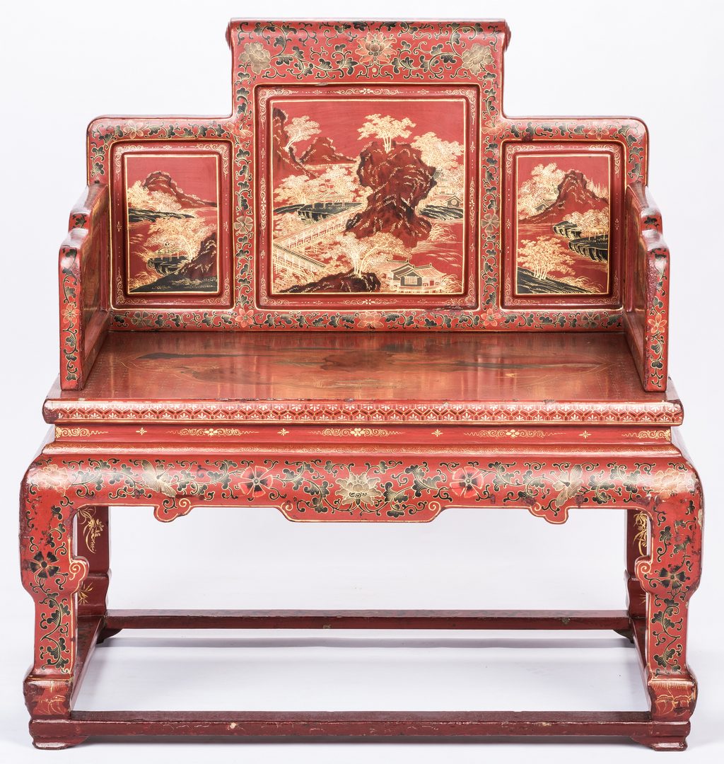 Lot 35: Chinese Red Lacquer Throne Chair