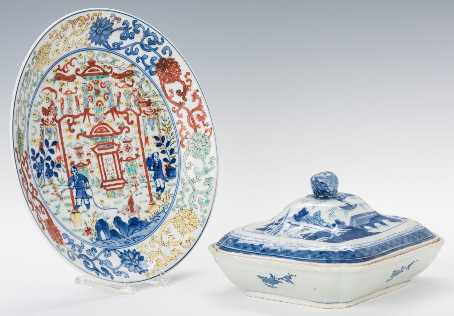 Lot 363: 2 Chinese Porcelain Items, Charger & Covered Dish