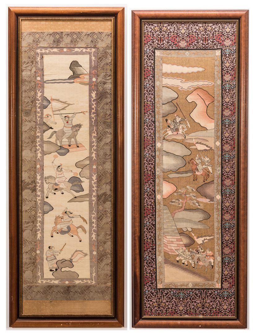 Lot 366: Chinese Embroidered Kesi Embroidered Panels w/ Warriors