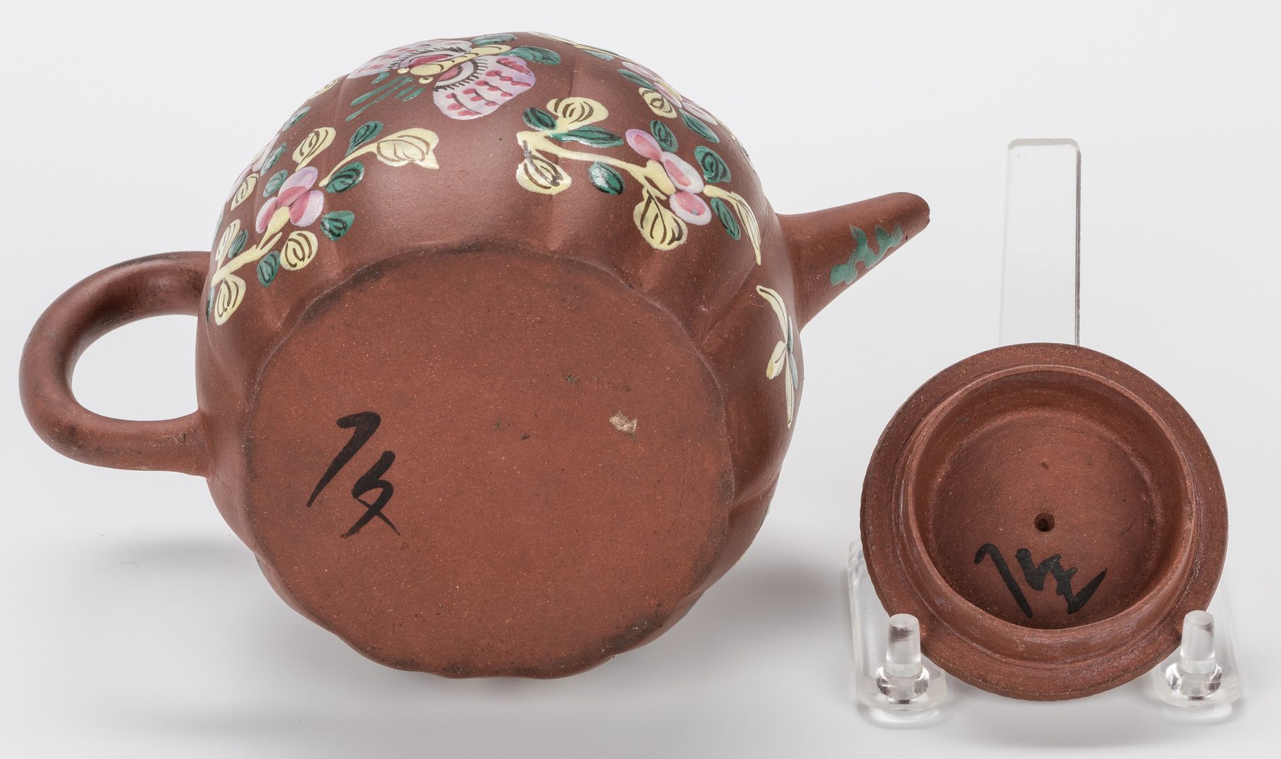 Lot 38: 5 Chinese Yixing Teapots w/ Enameled Decoration