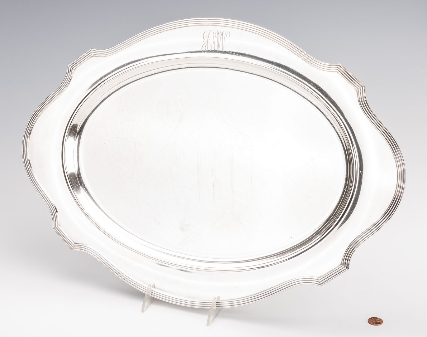 Lot 393: Gorham Sterling Tray, 20" cartouche shape