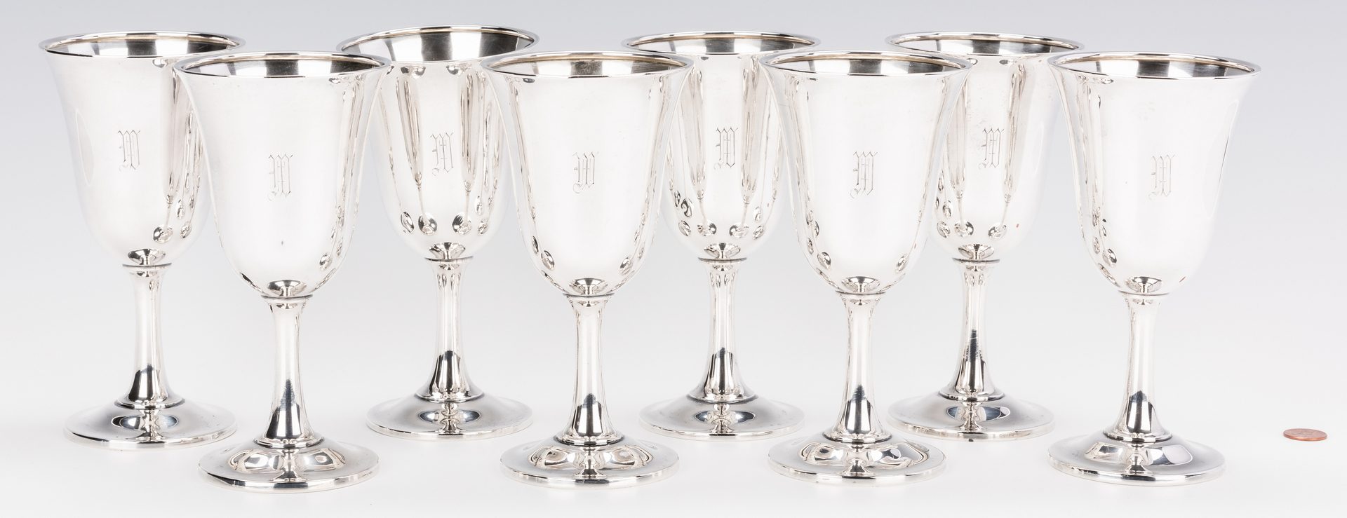 Lot 408: 8 Wallace Sterling Silver Goblets