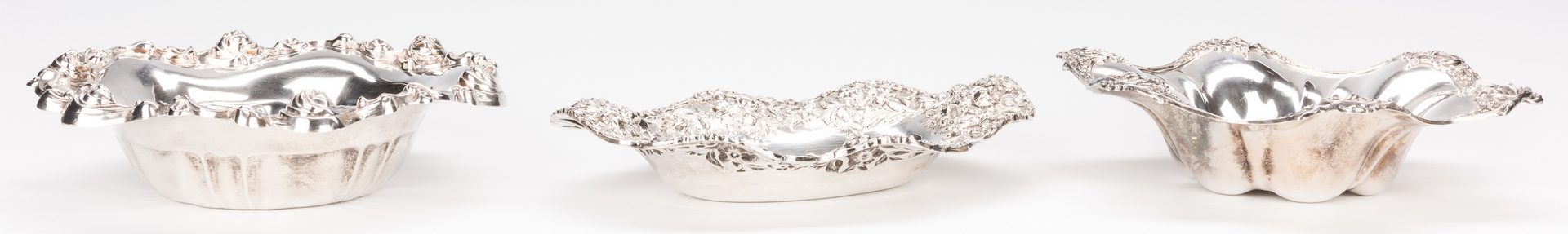 Lot 411: 3 Sterling Bowls with Floral Rims