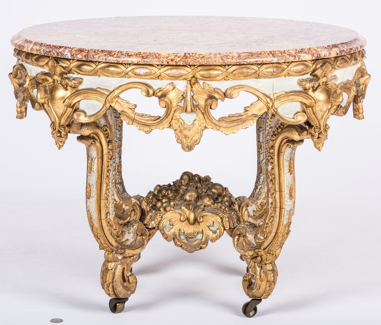Lot 413: Louis XIV Giltwood Table with Marble top