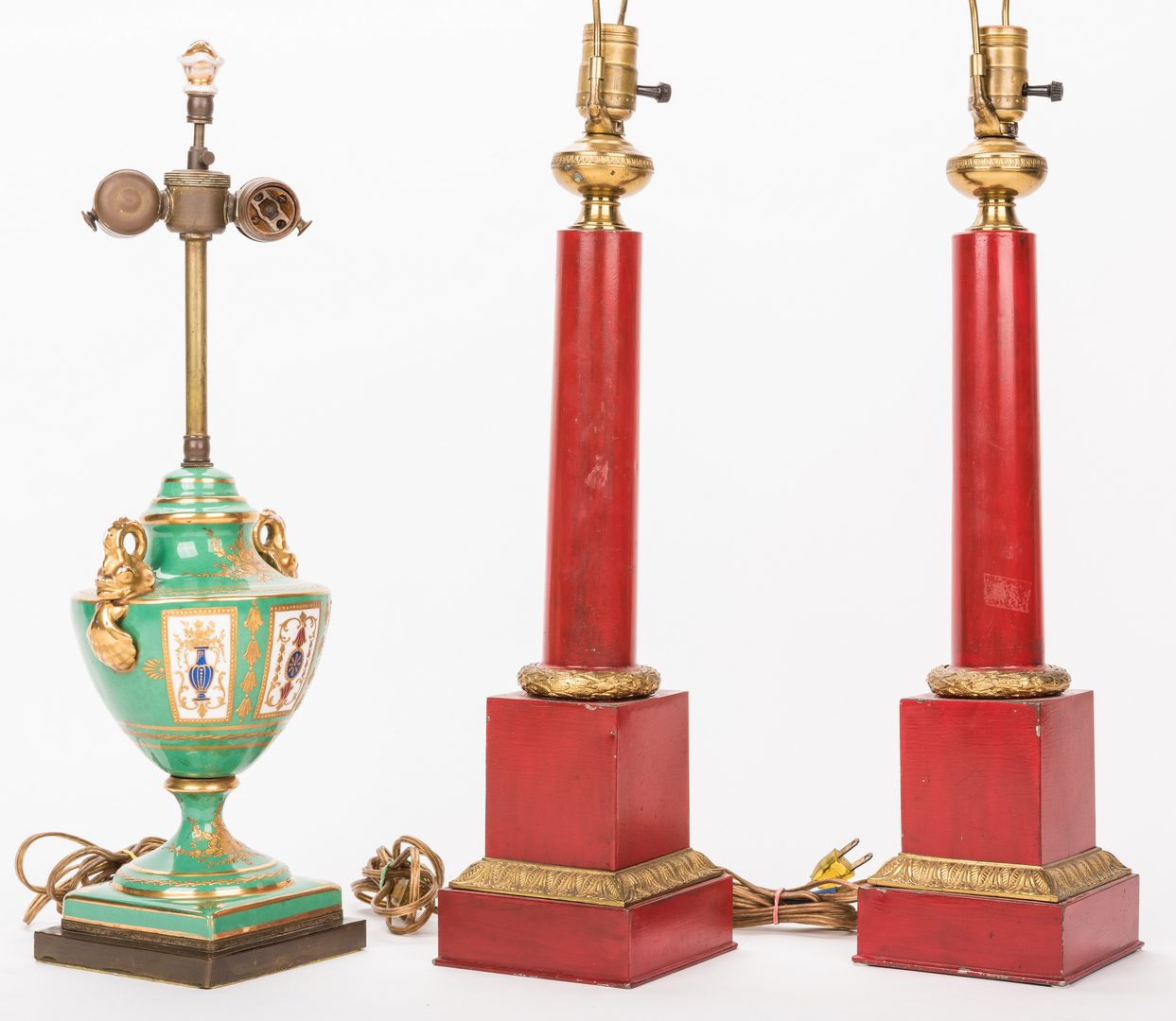 Lot 418: 3 French Lamps, Pair of Empire Tole & 1 Porcelain