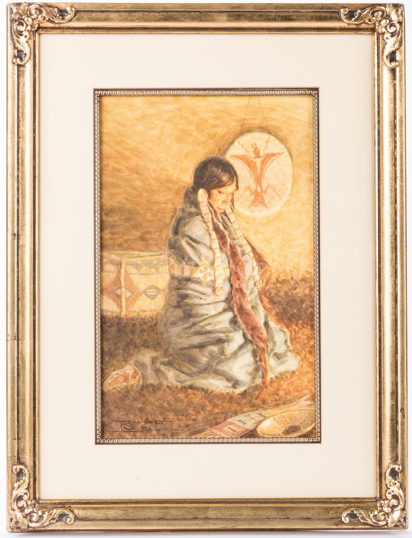Lot 428: Tom Saubert, Watercolor of Plains Indian Woman