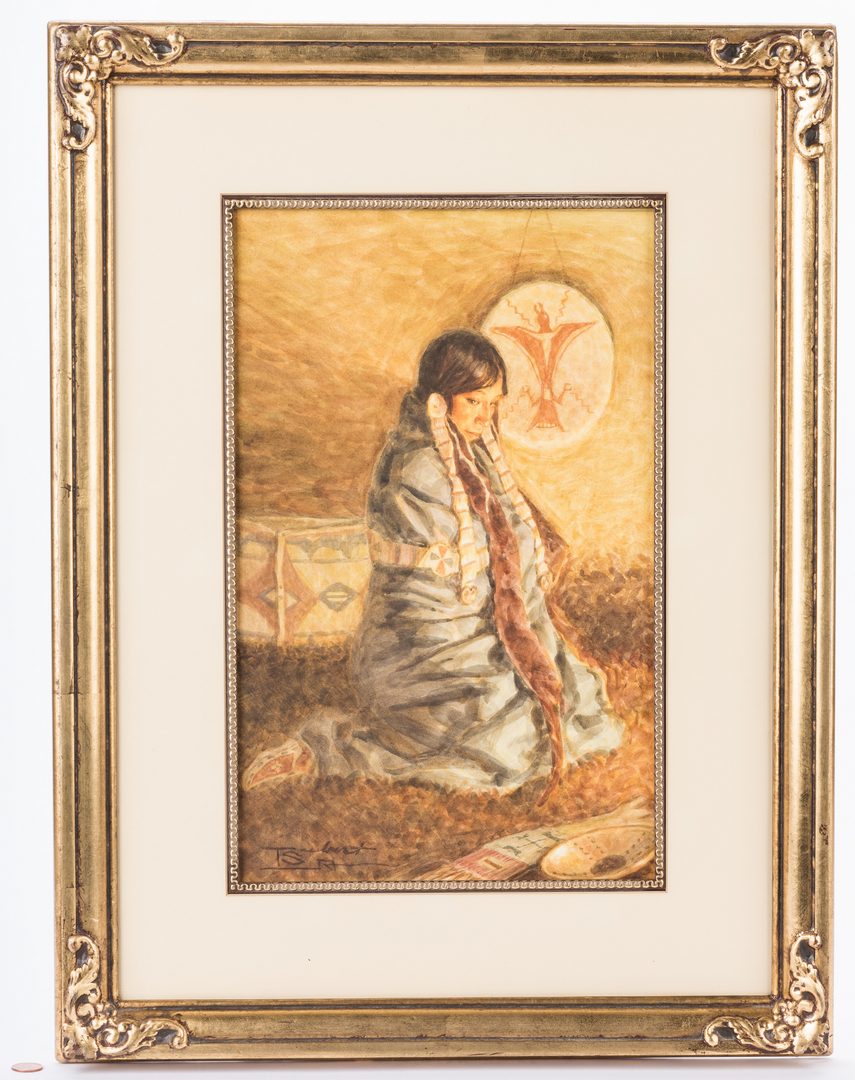 Lot 428: Tom Saubert, Watercolor of Plains Indian Woman