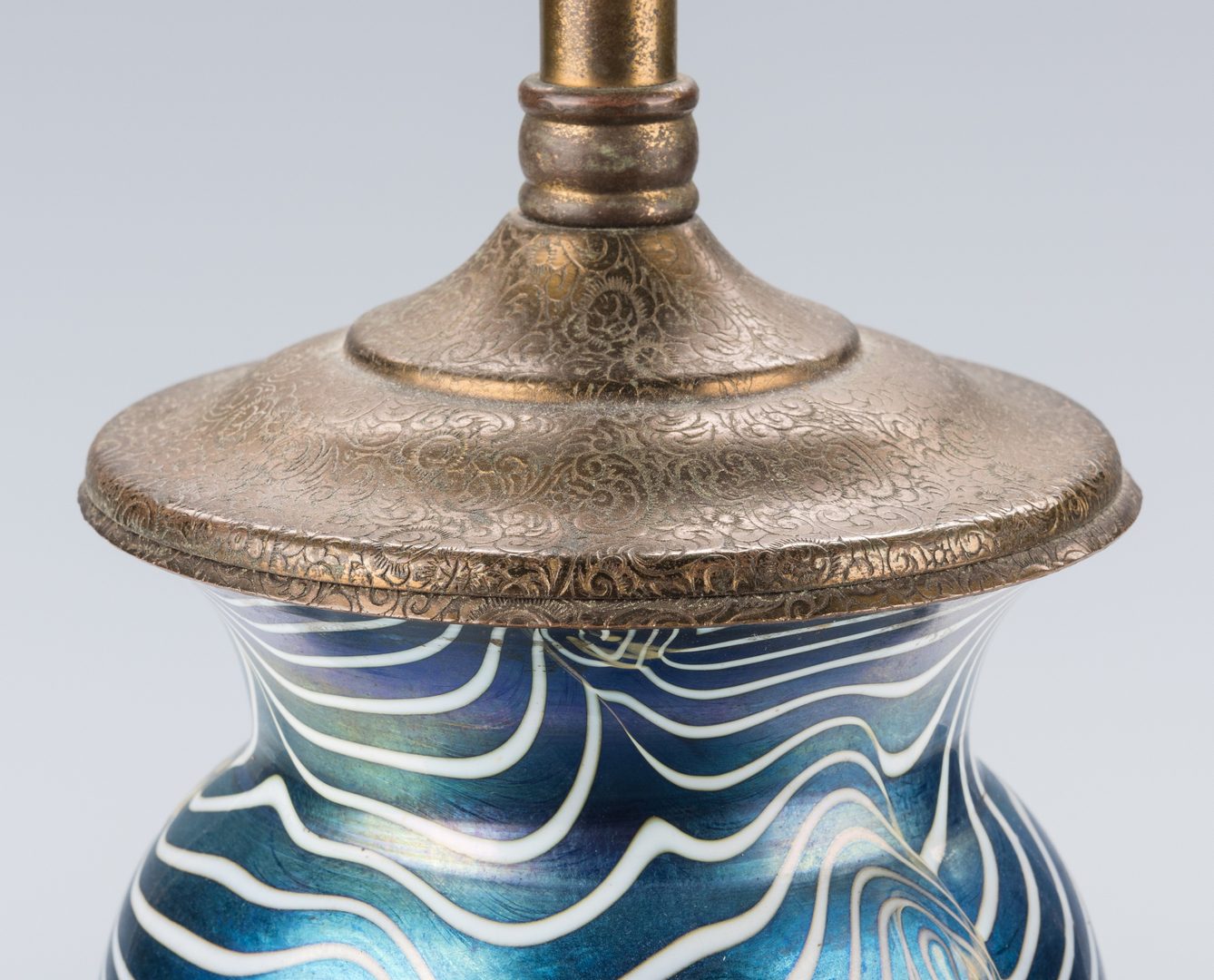 Lot 446: Blue Iridescent Art Glass Lamp