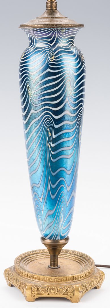 Lot 446: Blue Iridescent Art Glass Lamp