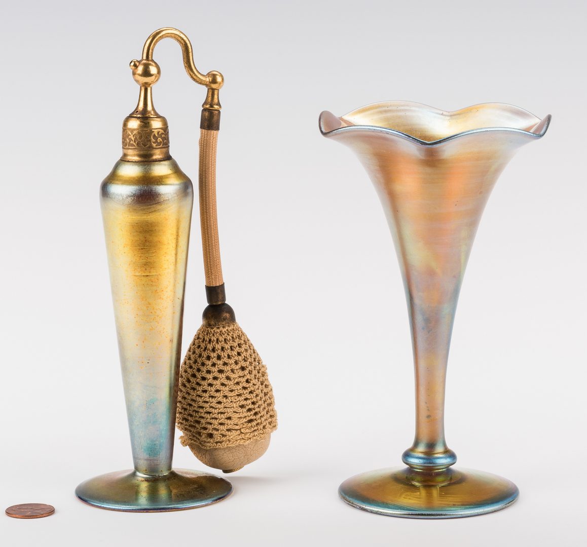 Lot 449: Steuben Art Glass Atomizer + Vase, 2 items
